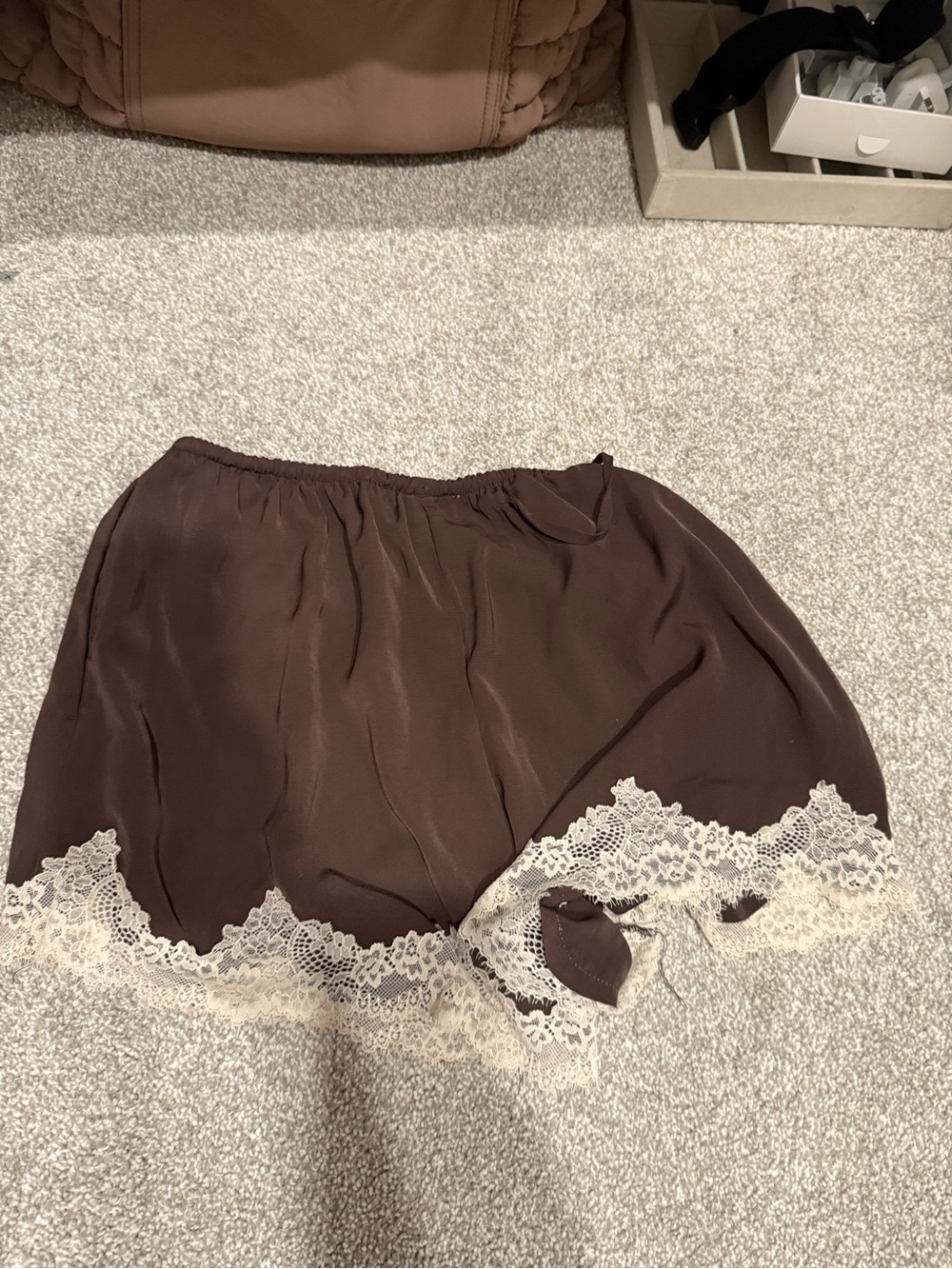 Abercrombie & Fitch Brown Satin Lounge Shorts with Cream Trim